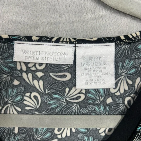 Worthington Y2K Floral V Neck Babydoll Short Sleeve Blouse Sz L Petite - Picture 4 of 5